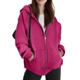 thumbnail image 3 of Wutalume Women's Fashionable Oversized Hooded Casual Sweatshirt with Zip-Up Solid Colour Jacket, Plush Lining, Warm and Comfortable, Perfect for Everyday Use and Layering,Hot Pink XL, 3 of 4