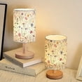 thumbnail image 3 of Flowers Pattern Desk Lamp, Small Bedside Table Lamp - Classic Wood Base With Flaxen Fabric Shade, Lamps For Night Stands, Simple Nightstand Light For Bedroom, Office, Desk, 3 of 11