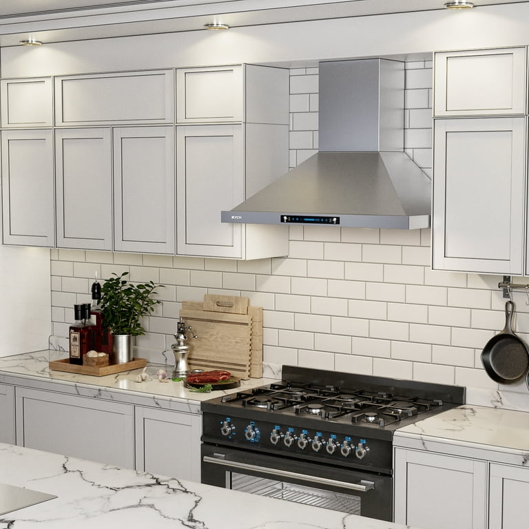 iKTCH 30 Wide 900 CFM Ducted Wall Mount Range Hood in Stainless Steel with  Remote Control