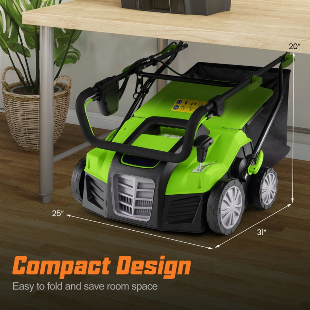 Spaco 16-Inch Electric Lawn Dethatcher and Scarifier with Collection Bag-Green