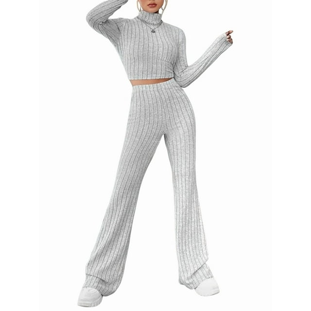 Conjunto de Pijama de Larga para Mujer, Conjunto de Pijama Informal de 2 Piezas, Ropa de Dormir de Otoño Gris XS