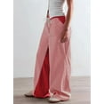 thumbnail image 5 of Low Rise Striped Pants for Women Pull on Drawstring Boho Wide Leg Pants Red S, 5 of 8