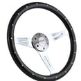thumbnail image 1 of 380mm Black Wood Steering Wheel with Chrome Spokes and GMC Horn Button, 1 of 3