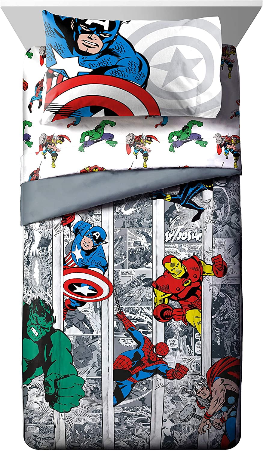 Iron Man Jay Franco Marvel Avengers Heroes Amigos 4 Piece Toddler Bed Set Bedding Features Captain America and Spiderman Hulk Super Soft Microfiber Bed Set Official Marvel Product 