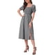 thumbnail image 1 of INSPIRE CHIC Vestido Midi para Mujer con Mangas Cortas Abullonadas, Estampado de Cuadros Gingham, Negro, Talla L, 1 of 6