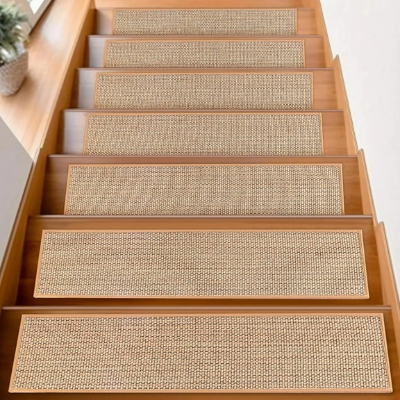 Natural Linen Stair Treads for Wooden Steps Indoor,8" X 30" (15 in Pack) Carpet Stair Treads for Wood Stairs, Machine Washable Stair Runners for Kids Elders and Pets,Beige