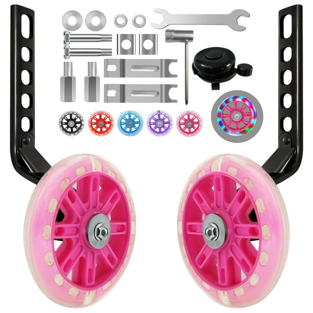 Dsseng Bicycle Training Flash Wheels Children‘s Bike Stabilizers Support Wheels Bike Steel Frame for 12 14 16 18 20 inch Kids Riding Safety Equipment