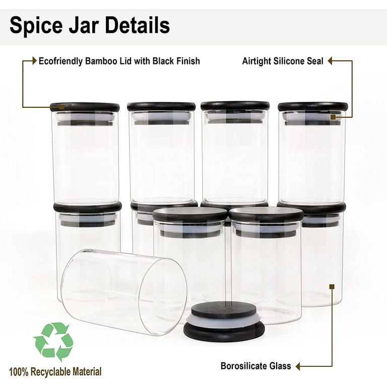 Glass Jars with Bamboo Lids EcoEvo, Glass Spice Jars Set, Glass Food Jars  and Canisters Sets, Spice Glass Jars Bottles, Small Food Storage Jars for  Spice, herbs, (6oz) 