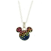 Disney Sterling Silver 925 Multi Color Crystal Mickey Mouse Pendant w/ 18" Chain .50" x.50"