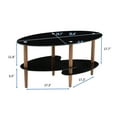 thumbnail image 4 of Glass Coffee Table, Modern Multi-Function 3-Layer Oval Tea Table with Wood Legs, Tempered Glass Small Coffee Table for Living Room, Bedroom, Black, 4 of 6