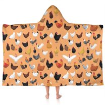 Orange Chicken Breed Pattern Hooded Bath Towel，50"x30" for Ages 3 To 12 Kids, Quick Dry Lightweight Soft Microfiber Hood Beach Towel Cover Up for Kids