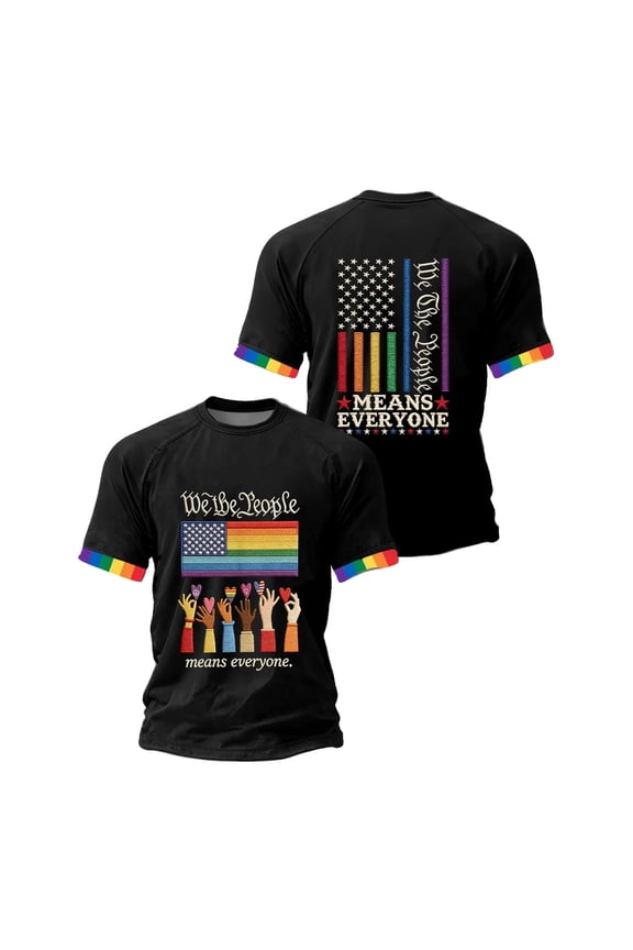 S-5XL Pride Shirts Rainbow Print Shirts for Men Big and Tall We the People Lightweight Crew Neck Short Sleeve Flag Men's Graphic T-Shirts Black S