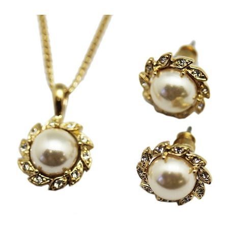 pearl necklace matching earrings pendant sun jewelry