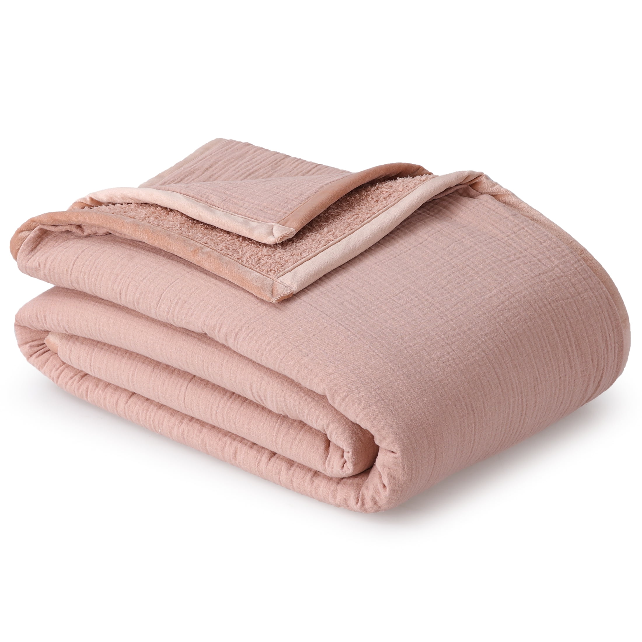 Better Homes & Gardens Gauze Reverse to Cozy Knit Super Soft Throw Blanket, Oversized, Antique Blush