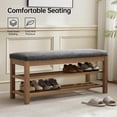 thumbnail image 3 of VKNOW 44.3” Wooden Entryway Bench, 2-Tier Upholstered Shoe Bench for Bedroom, Storage End of Bed Bench with Rubberwood Legs for Living Room, Hallway, Black, 3 of 13