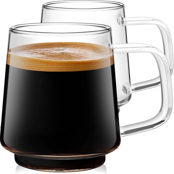 16 Oz Glass Coffee  Cups, Clear Mugs with Handle, Microwave and Dishwasher safe  Office Mug  for  Latte Hot Beverages, 2-Pack