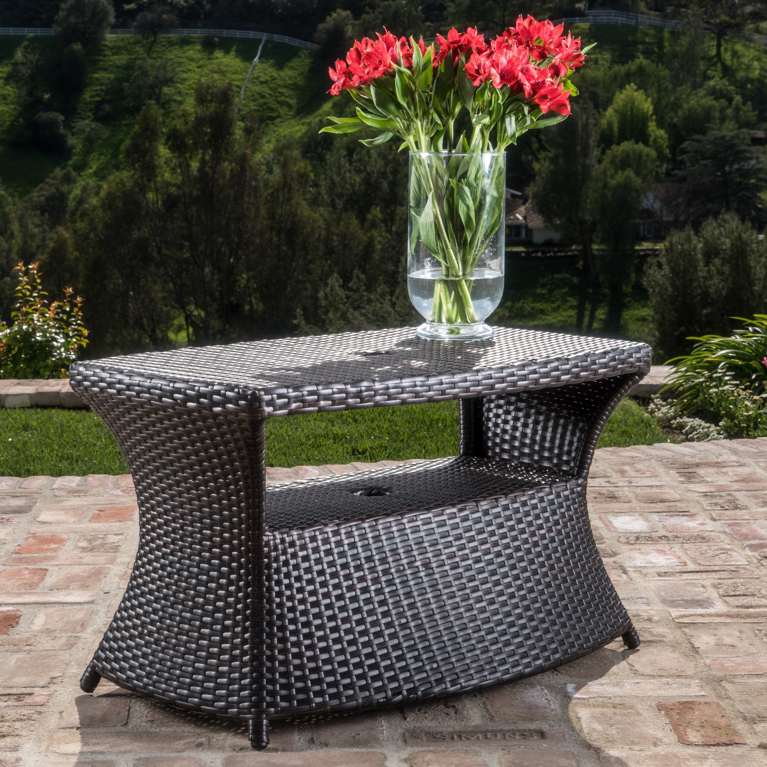 Outdoor Wicker Side Table for Chaise Lounge, Matching Decor End Table for Patio Garden, Multi Brown
