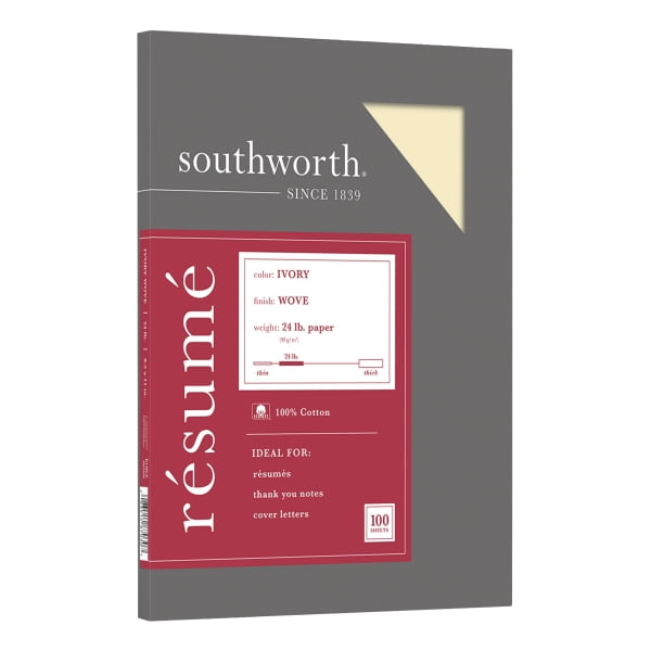 Southworth 100% Cotton Ivory Resume Paper, 8.5' x 11', 24 lb,100 Sheets
