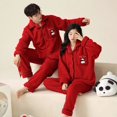 thumbnail image 4 of Pijamas navideños para parejas, cárdigan rojo grande de la suerte con botones para hombres y mujeres, ropa de dormir de franela para boda de invierno, ropa de dormir bonita de Panda para mujer, 4 of 4