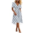 thumbnail image 3 of VBVC Women's Floral V-Neck Wrap Midi Dress,Short Sleeve Flowy A-Line Dress For Women,Ladies' Casual Gradient Summer Sundress with A Removable Belt,Gray,S-3XL, 3 of 8
