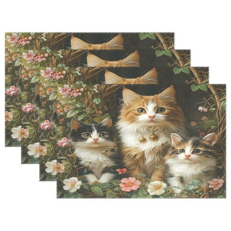

Ryvnso Placemats Set of 4 Cute Cats in Garden Dining Mats Heat-Resistant Non-Slip Washable Table Mat