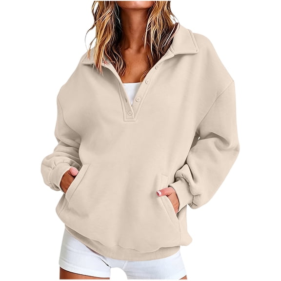 cocolona Button Down Solid Color Sweatshirts for Women Lapel Long Sleeve Pullover Fall Winter Oversized Tops