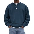 thumbnail image 2 of LNZGNM Men's Henley Sweater Corduroy Ribbed Button Up Pullover Lightweight Solid Color Long Sleeve Sweater Casual Fall Loose Top,Dark Blue 2XL, 2 of 4
