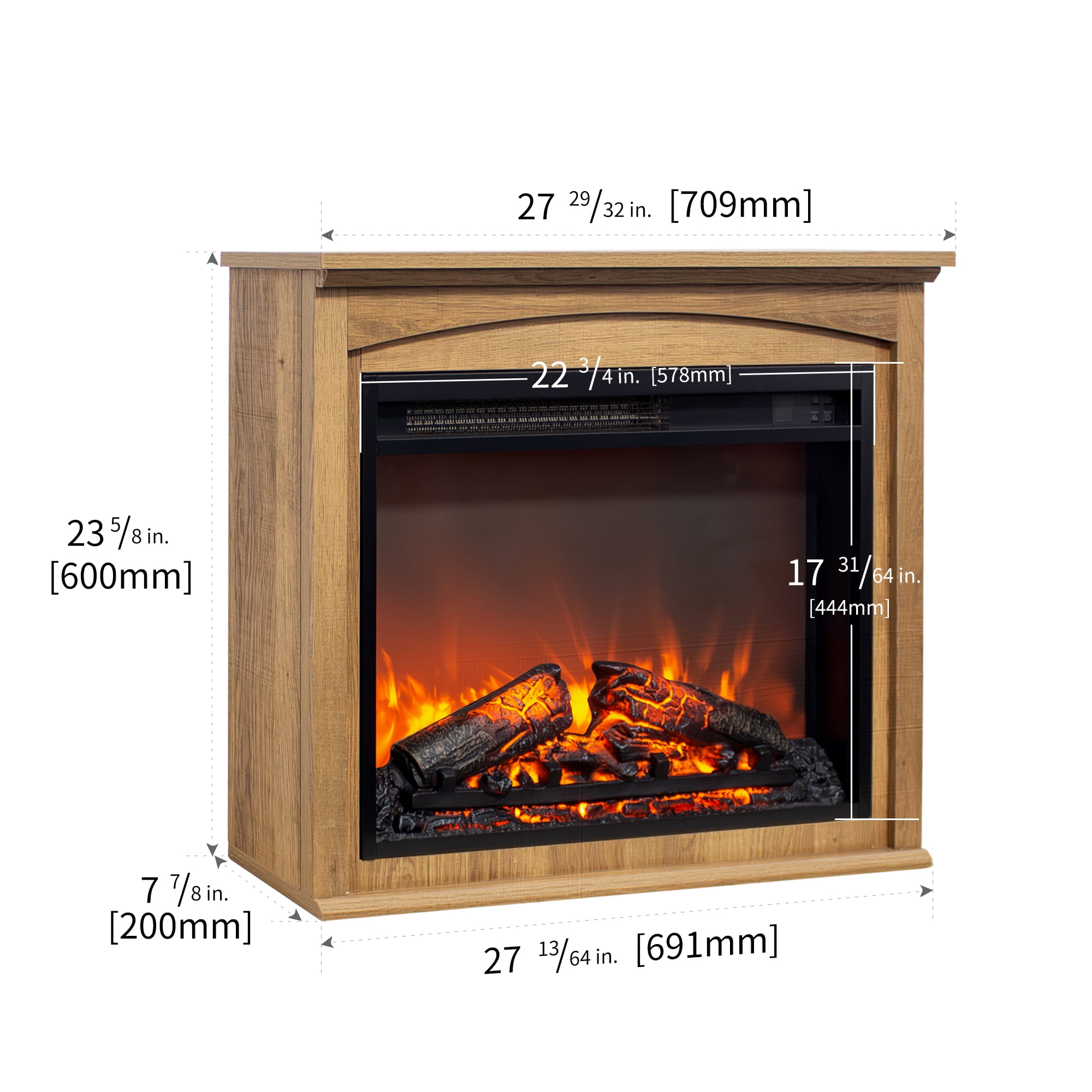 27" Fireplace TV Stand with Mantel, Farmhouse Console Table with Adjustable LED Flame, Heater, Freestanding Electric Fireplace for Living Room,Bedroom