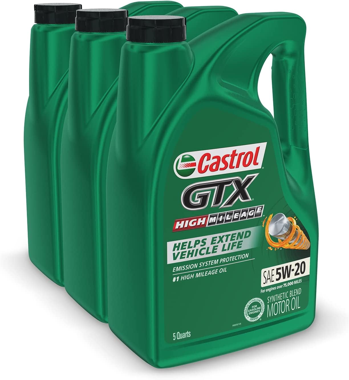 Castrol GTX High Mileage 5W-20 Synthetic Blend Motor Oil, 5 Quarts, Case of 3