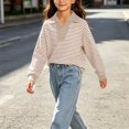 thumbnail image 6 of XRoczxe Girls Striped Rugby Shirt, Long Sleeve Color Block Polo Top with Contrast Collar, Casual Cotton Blend Pullover Sweatshirt for School & Play, 6 of 7