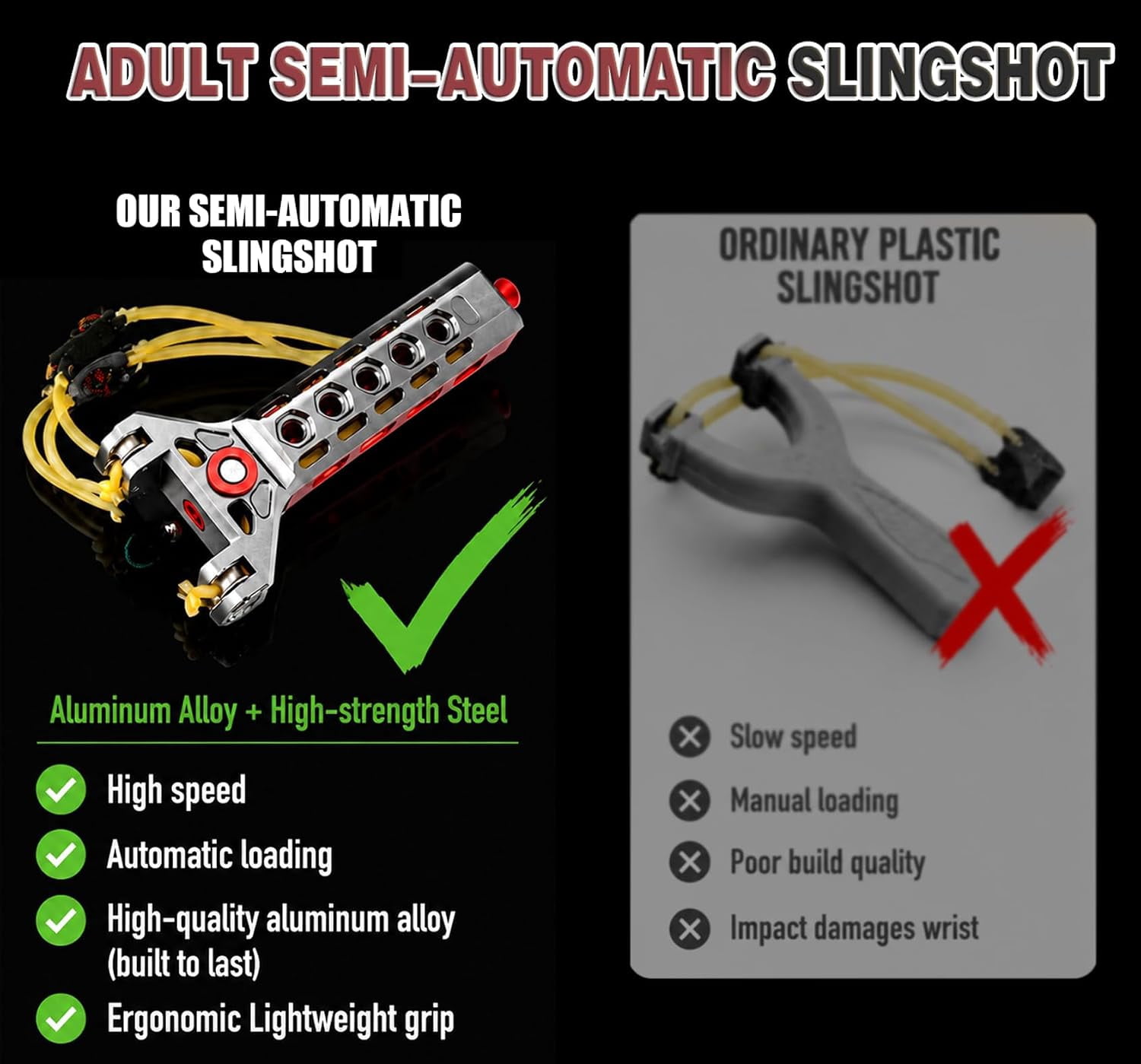 Adult Recreational Slingshot for Target Practice, Aluminum Alloy Manual-Loading Design
