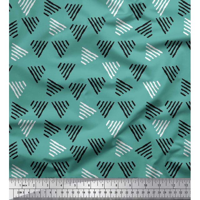 Soimoi Cotton Duck Fabric Triangle Block Print Sewing Fabric Yard 42 Inch Wide