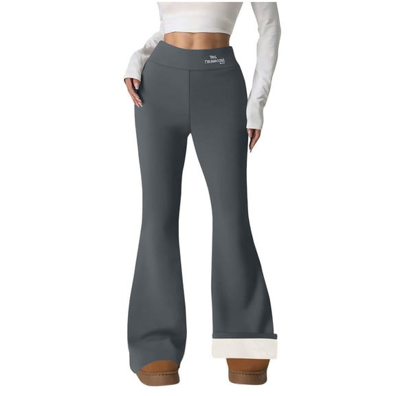 HAPIMO Women's High Waisted Flare Leggings Stretch Yoga Workout Sweatpants Casual Comfy Fleece Lined Thermal Pants Elastic Waist Bell Bottom Pants Dark Gray M