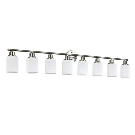 52" Modern 8-Light Bathroom Vanity Light Fixture, Brushed Nickel Wall Sconce with Frosted Glass Shades, Hardwired Lighting for Vanity Mirror, Hallway, Powder Room (Bulbs Not Included)