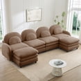 thumbnail image 4 of HUTWIFE 129.1" 4- Seater Teddy Velvet Sofa Camel Modular Couch with Two Ottoman, Curved Back & Lumbar Pillows, 4 of 9