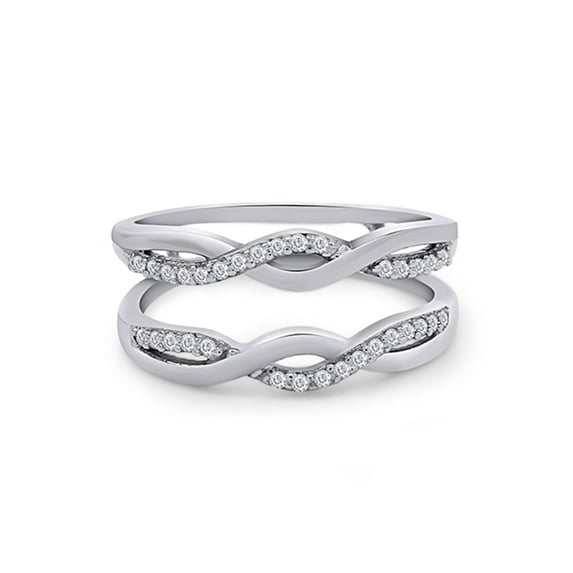 Round Shape White Cubic Zirconia Enhancer Guard Ring in 14K White Gold Ring Size - 5