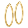 thumbnail image 2 of Real 14kt Yellow Gold Satin and Diamond-cut 3mm Round Hoop Earrings; for Adults and Teens; for Women and Men, 2 of 4