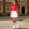 thumbnail image 4 of Girls Back To School 3 Pieces Outfit Set Solid Color Short Sleeve Shirt and Pleated Skirt and Striped Socks Kids Performance Casual Clothing Set Teen Kids Clothing 3-16 Years, 4 of 9