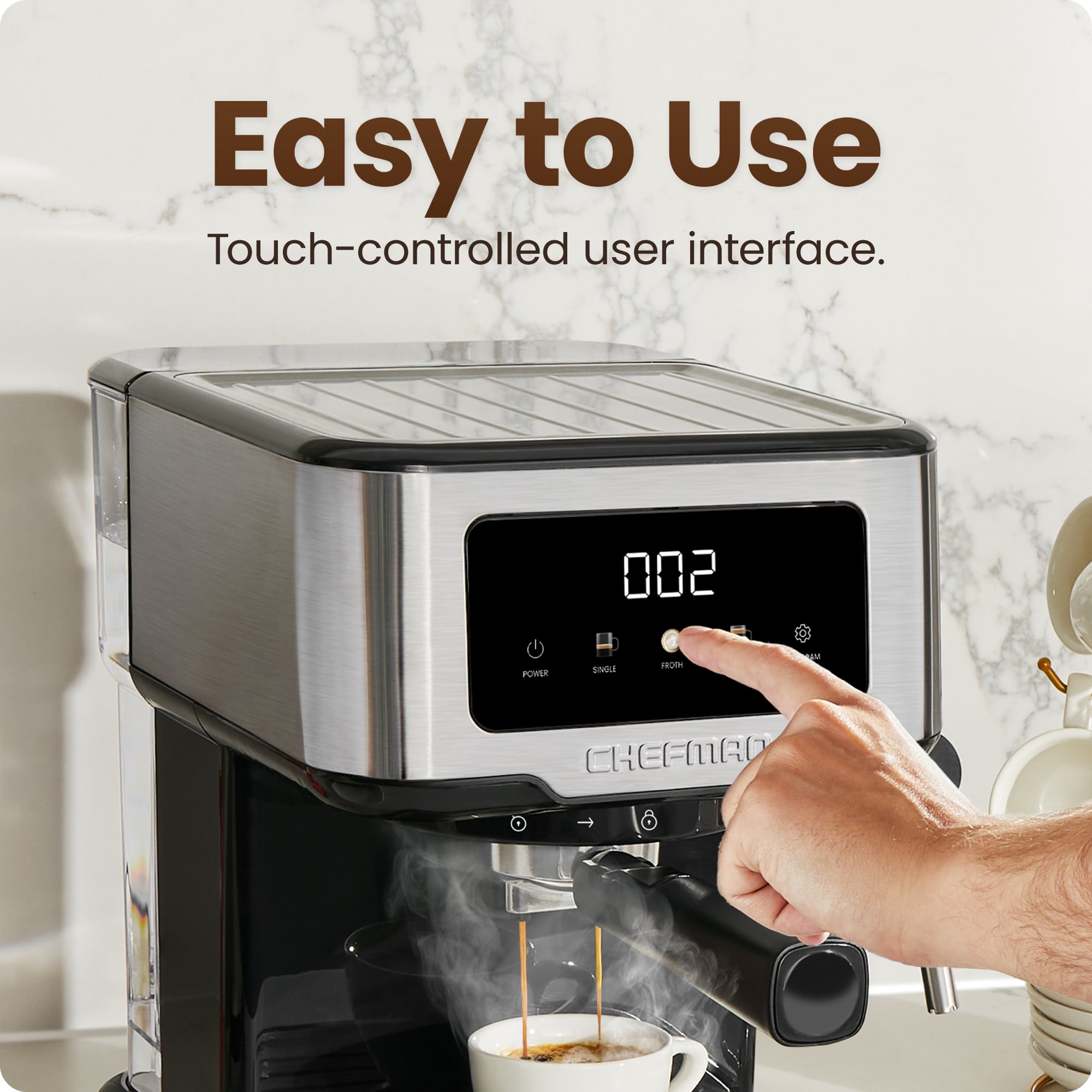 Chefman CraftBrew Espresso Machine W/ Steam Wand and Touch Controls – Stainless Steel