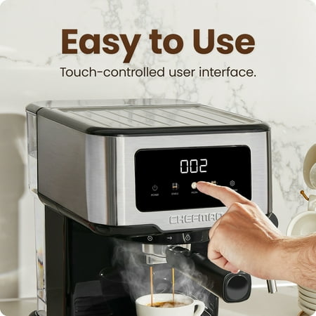 Chefman CraftBrew Espresso Machine w/ Steam Wand and Touch Controls – Stainless Steel, New