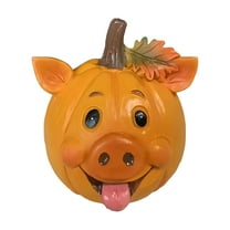Farm Animal Pumpkin Statues Craft Ornaments Home Desktop Decorations Holiday Decorations, Adorable Pig-Shaped Design With Brown Stem And Leaf Accent, Exquisite Artwork For