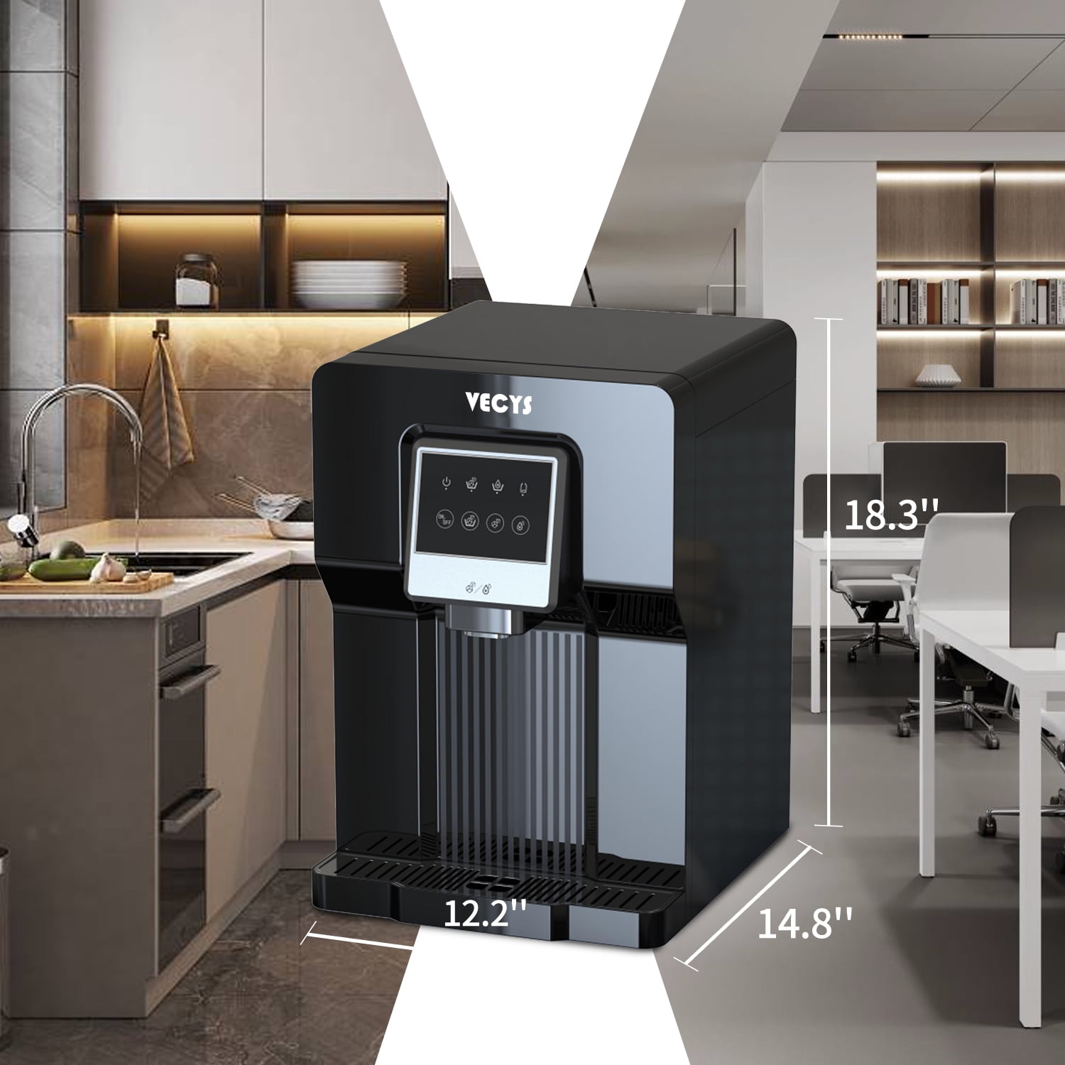 VECYS Countertop Cold Water Cooler with Ice, 18LB Daily Ice Production and Bottleless