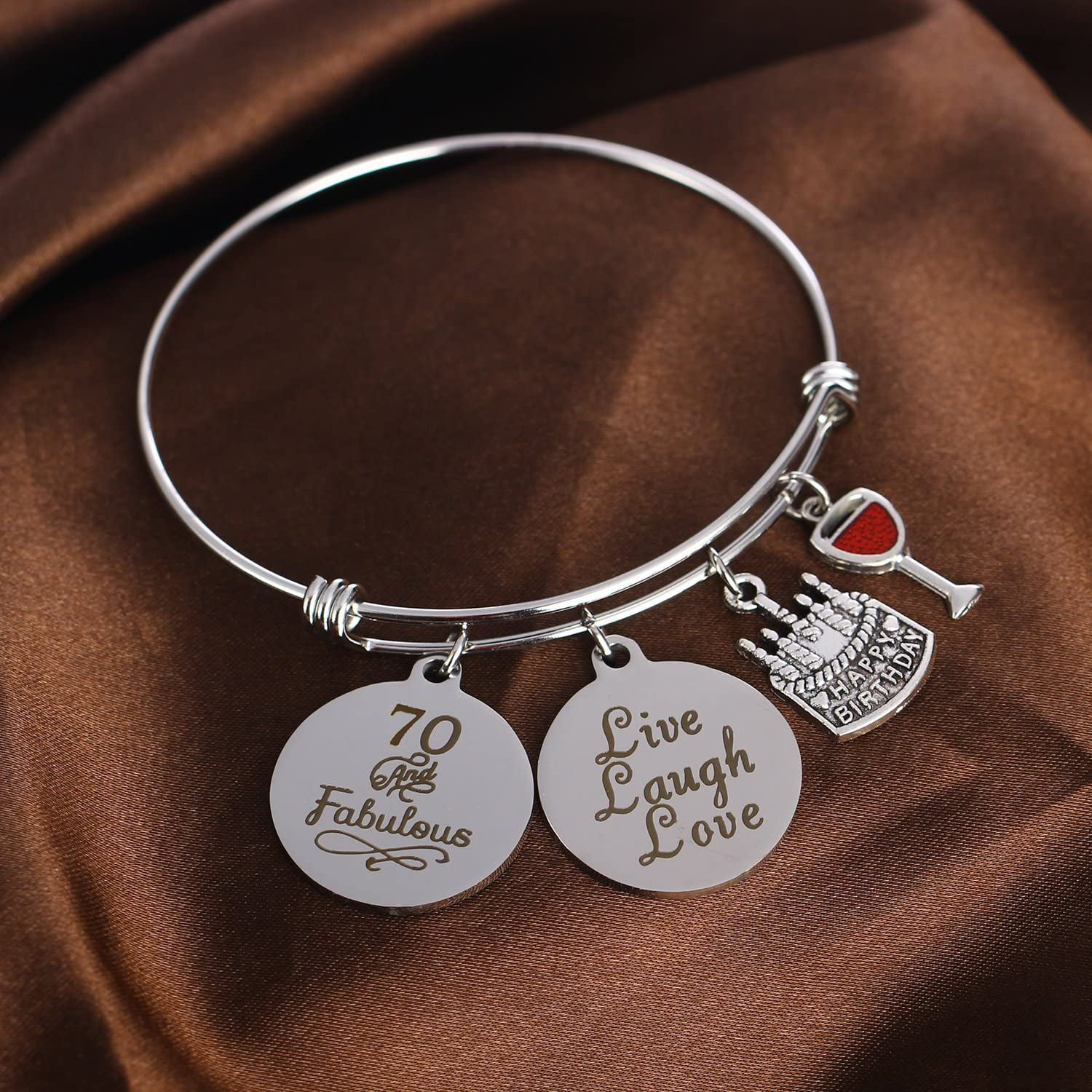 Gifts for Her YeeQin Happy Birthday Bangles Cake Cheer Live Laugh Love Charms Bangle Bracelets 