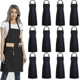 thumbnail image 1 of Delantales lisos con pechera de 12 piezas con 2 bolsillos, delantal comercial unisex a granel, 1 of 3