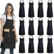 thumbnail image 1 of Paquete de 12 delantales con pechera lisos y 2 bolsillos: delantal comercial unisex negro a granel, 1 of 5