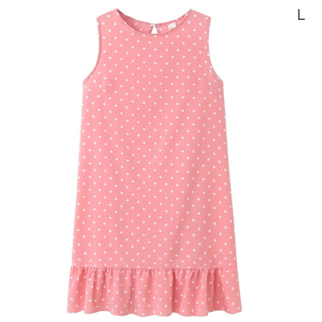 facefd Femmes Robe Sans Manches Dot Gilet Volanté Ronde Tour de Cou Robe en Vrac Rose L