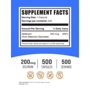 BulkSupplements Selenium Glycinate Capsules - 200mcg of Selenium per Serving (500 Capsules - 500 Servings)