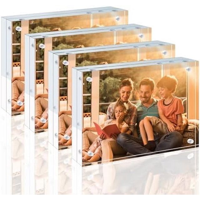 6x8 Acrylic Frame 4 Pack, 20mm Thicker Frameless Clear Picture Frame, Double Sided Magnetic Picture Frame, Free Standing Desktop Display 4 6x8