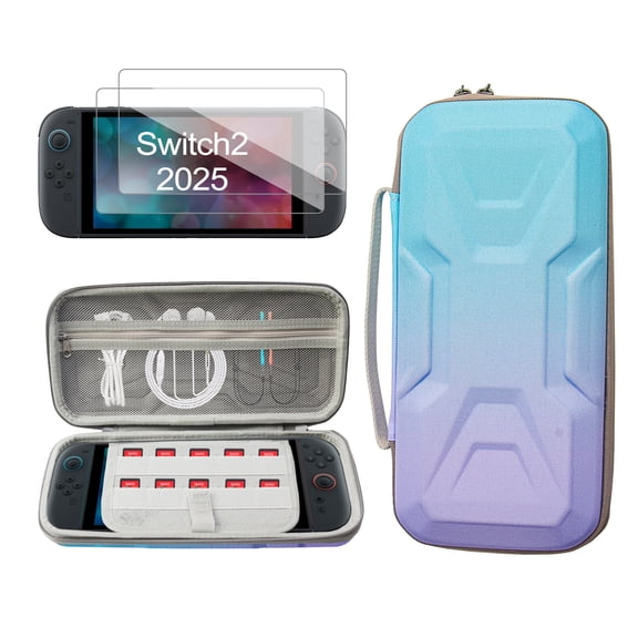 YUOY Switch 2 (2025) Carrying Case – Slim Travel Bag with 2 HD Screen Protectors,10 Game Slots, Water-Resistant Nylon & Shockproof EVA Shell, Mecha-Design Protective Case for Nintendo Switch 2