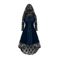 thumbnail image 2 of QATAINLAV Women's Gothic Hooded Dresses Lace-Up Front Long Sleeve Flowy Hem Midi Dress Ladies Halloween Witch Costumes,Blue,L, 2 of 7